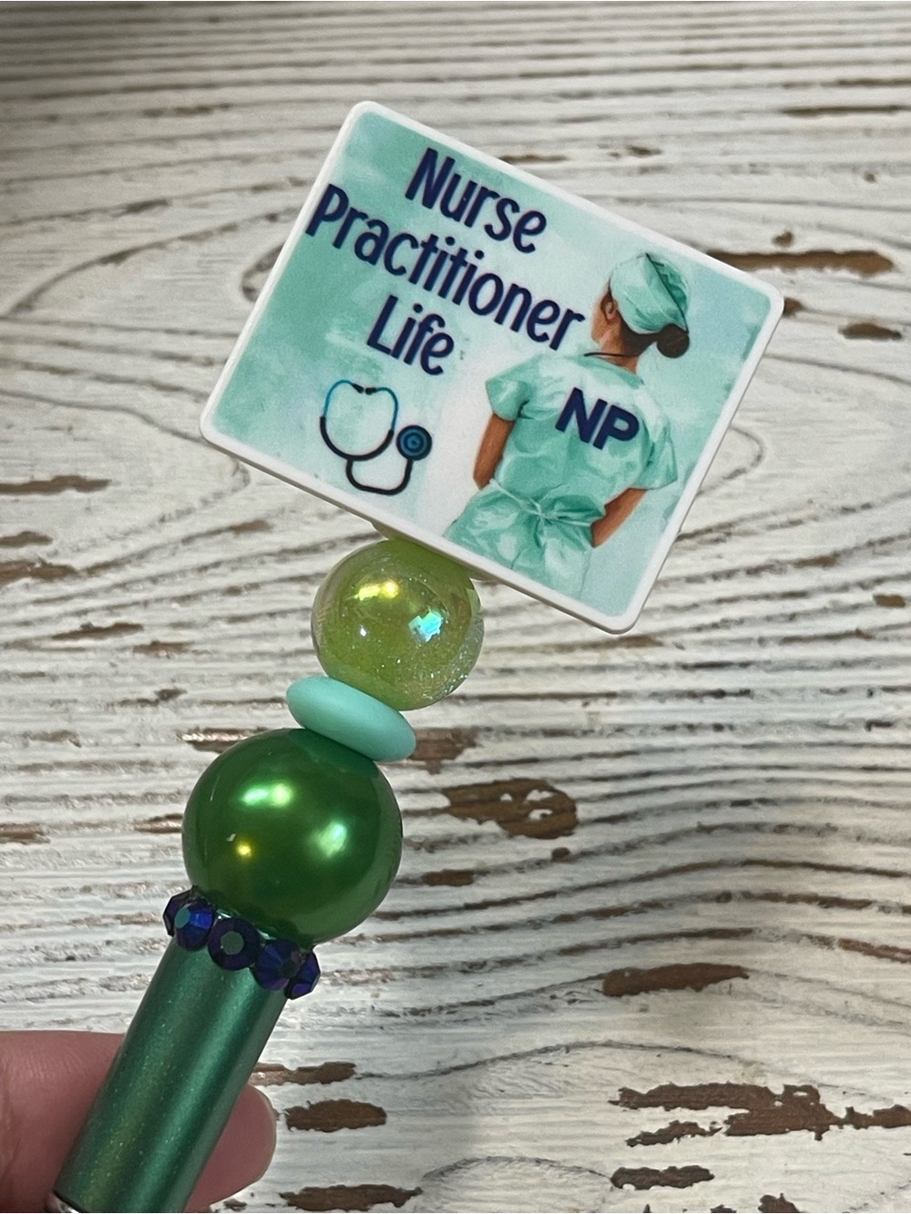 Nurse Practitioner Life Green beaded Pen